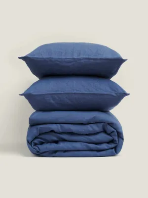 100% Linen Duvet Set in Marine Blue