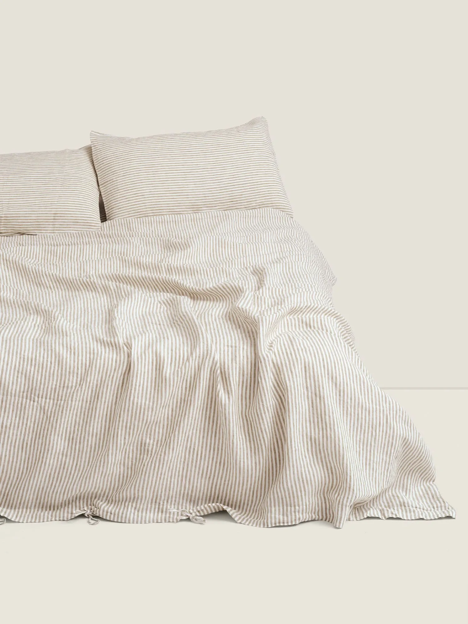 100% Linen Duvet Set in Olive Stripes