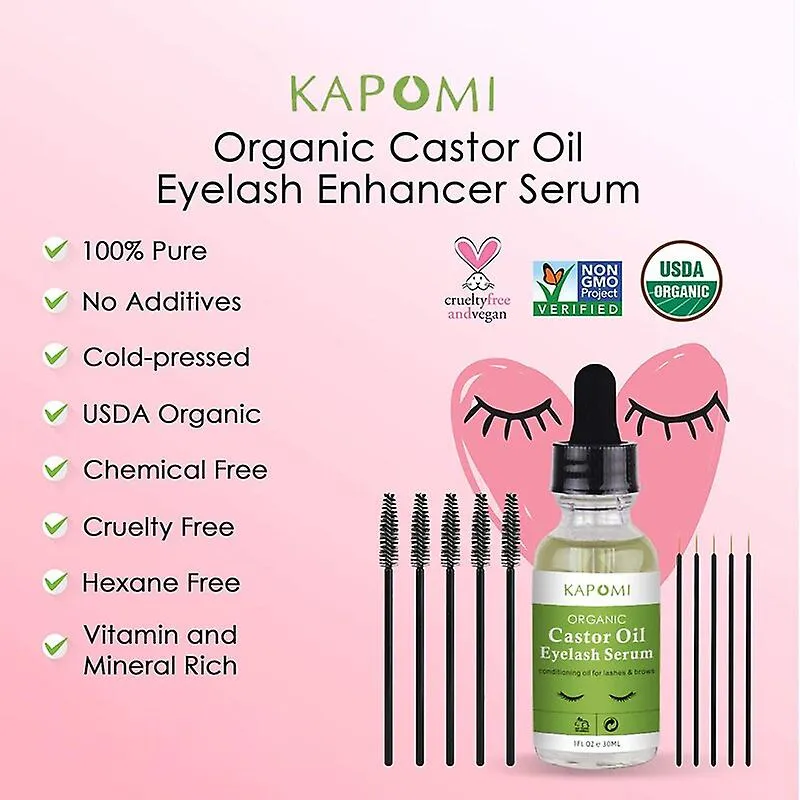 30Ml Pure Organic Castor Oil Eyelash Serum 1 Oz Cold-Pressed Natural Eyelash Hexane-Freel With Mascara BrUShes Fa0006