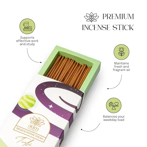 Aum Essence Tulsi Agarbatti Sticks | Holy Basil Scented Incense Sticks | Long Lasting Incense Stick About 30 Minutes | Woods Agarbatti Original | Agarbatti for Pooja-70 Sticks