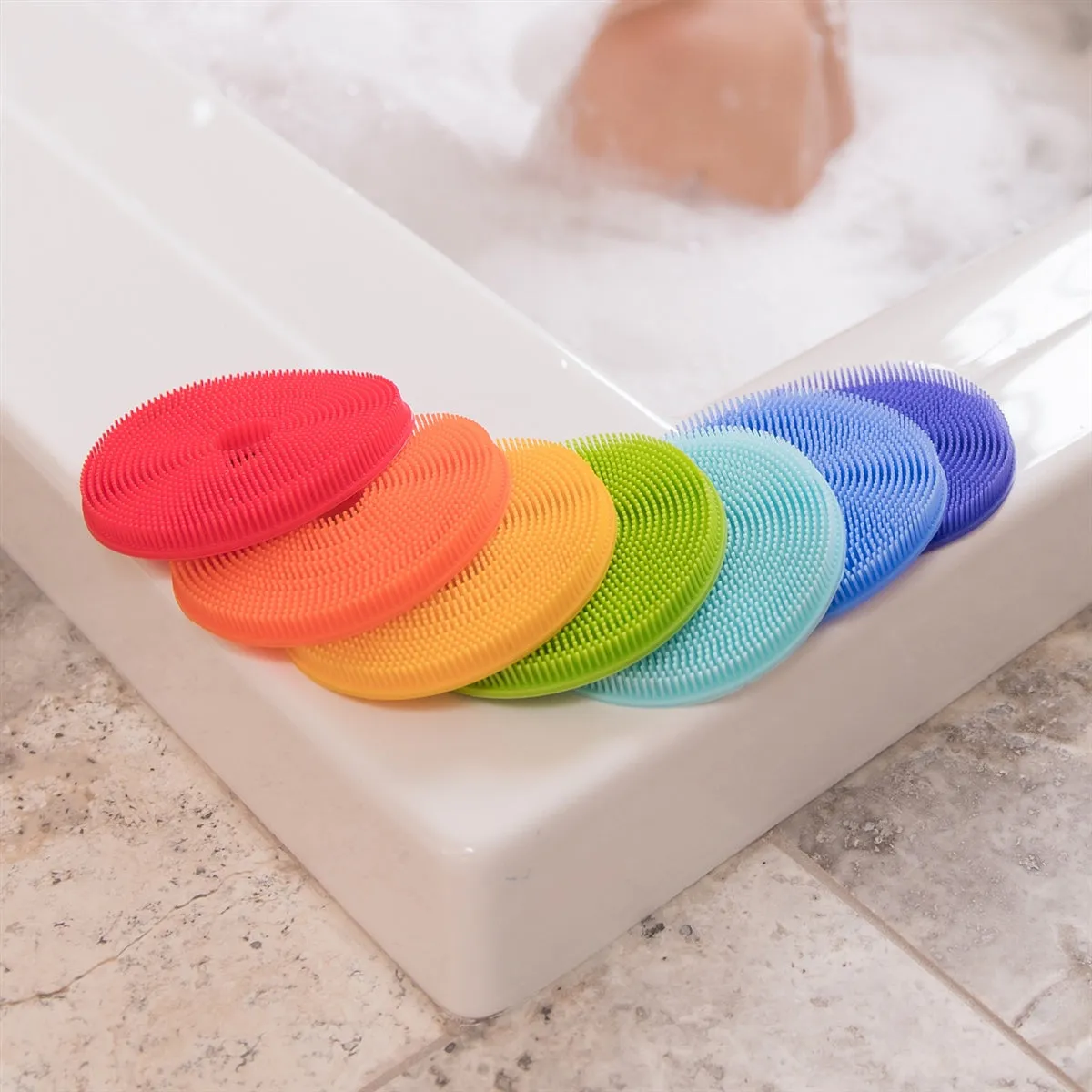 Bathin' Smart Rainbow Spots Silicone Bath Toy & Scrub, 7 Pack