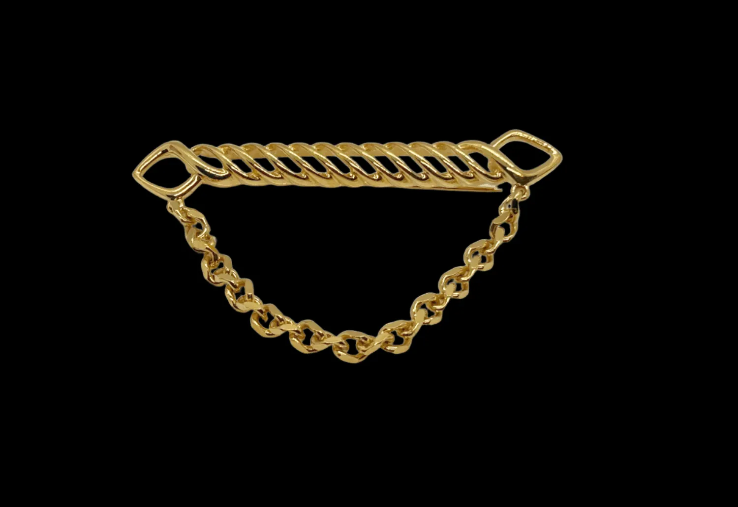 Dramatic Draped Chain Gold Tone Brooch