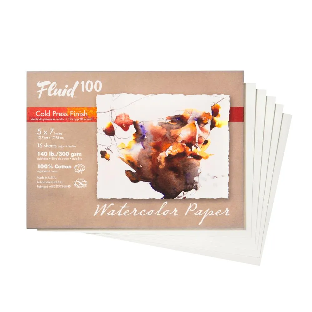 Fluid100 Cold Press Watercolour Paper Pochette 15pk 5x7" 140lb