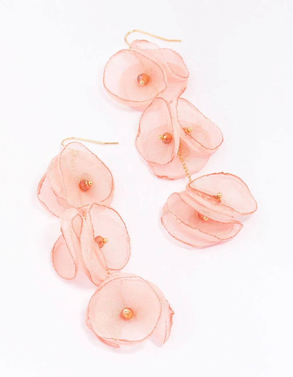 Gold Fabric Petal Drop Earrings