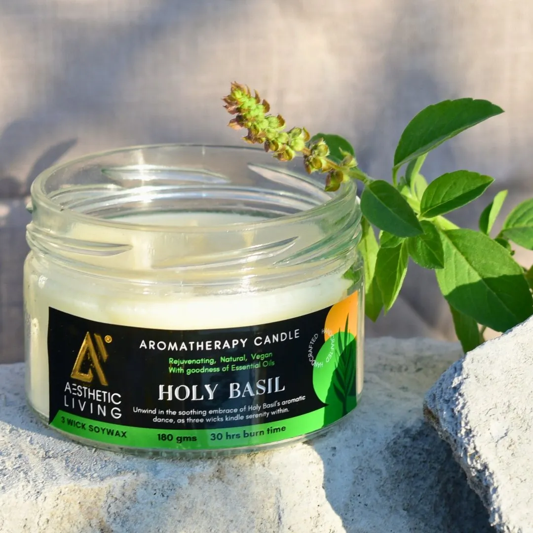 Holy Basil 3 Wick Soy Wax Candle I 30 hr burn, 180 gms