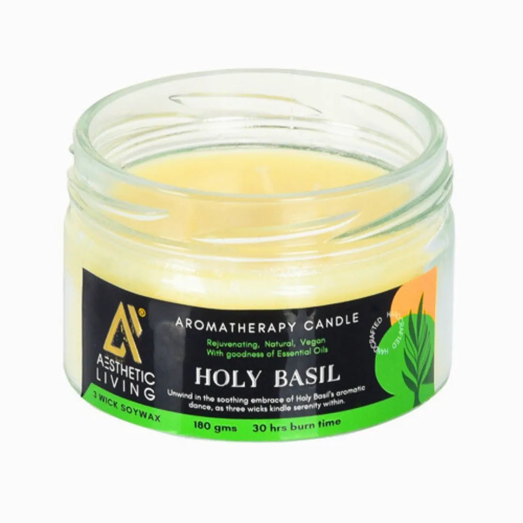 Holy Basil 3 Wick Soy Wax Candle I 30 hr burn, 180 gms