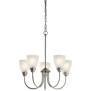 Jolie 22" 5-Light Chandelier 1-Tier with Satin etched cased opal glass, Brushed nickel Finish