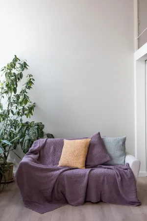 Linen waffle bed throw in Dusty Lavender by AmourLinen