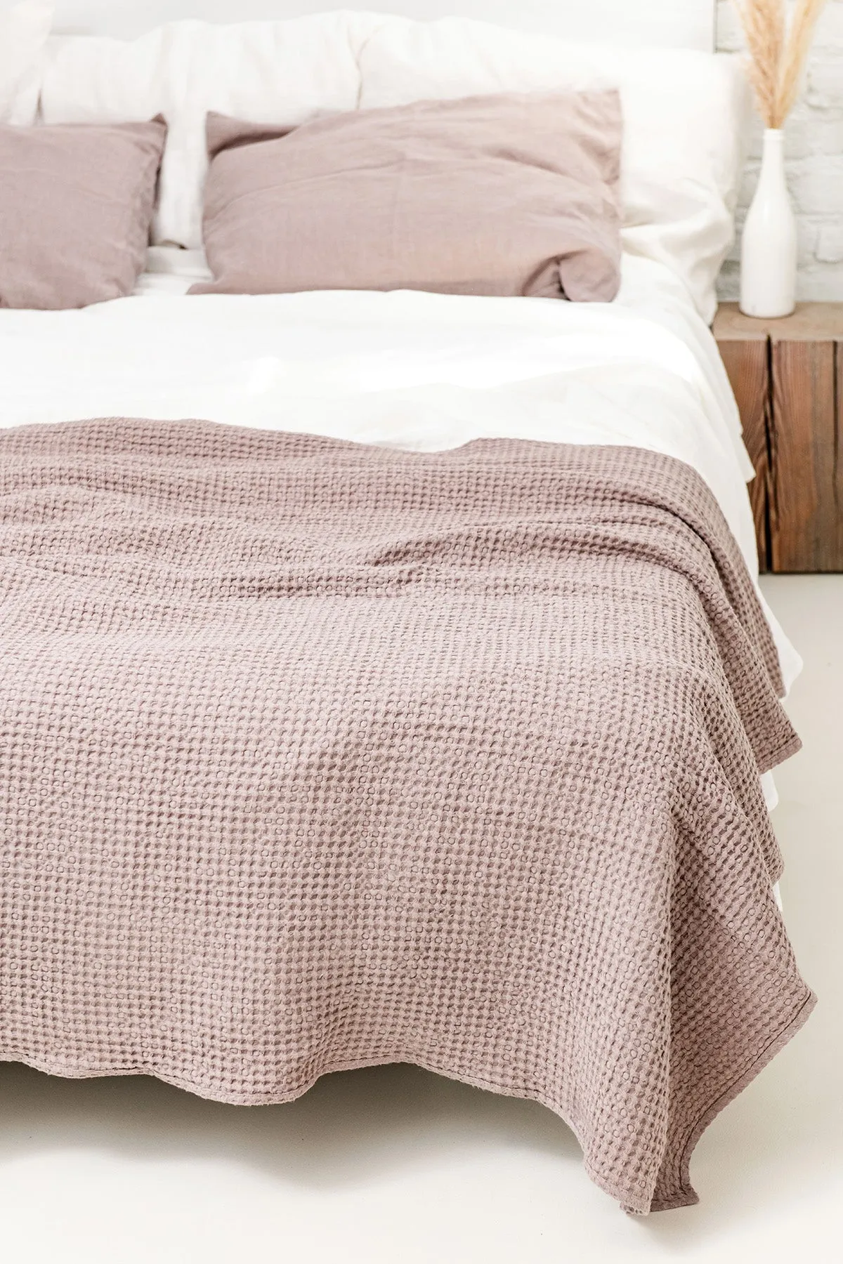 Linen waffle bed throw in Rosy Brown by AmourLinen