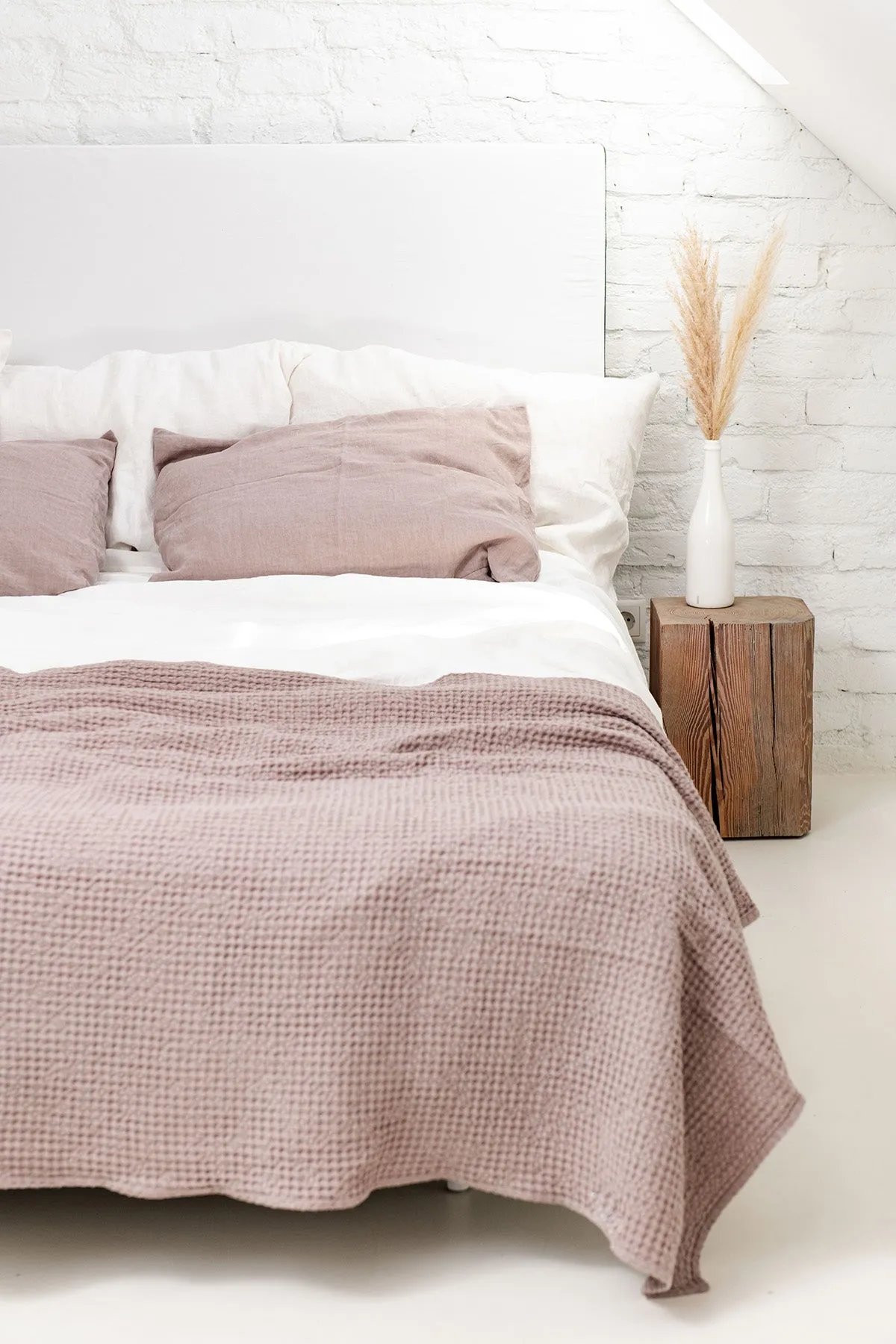 Linen waffle bed throw in Rosy Brown by AmourLinen