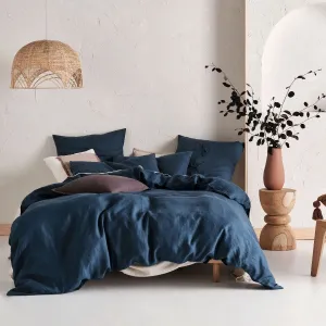 Nimes Linen QUILT COVER SET NAVY by Linen House