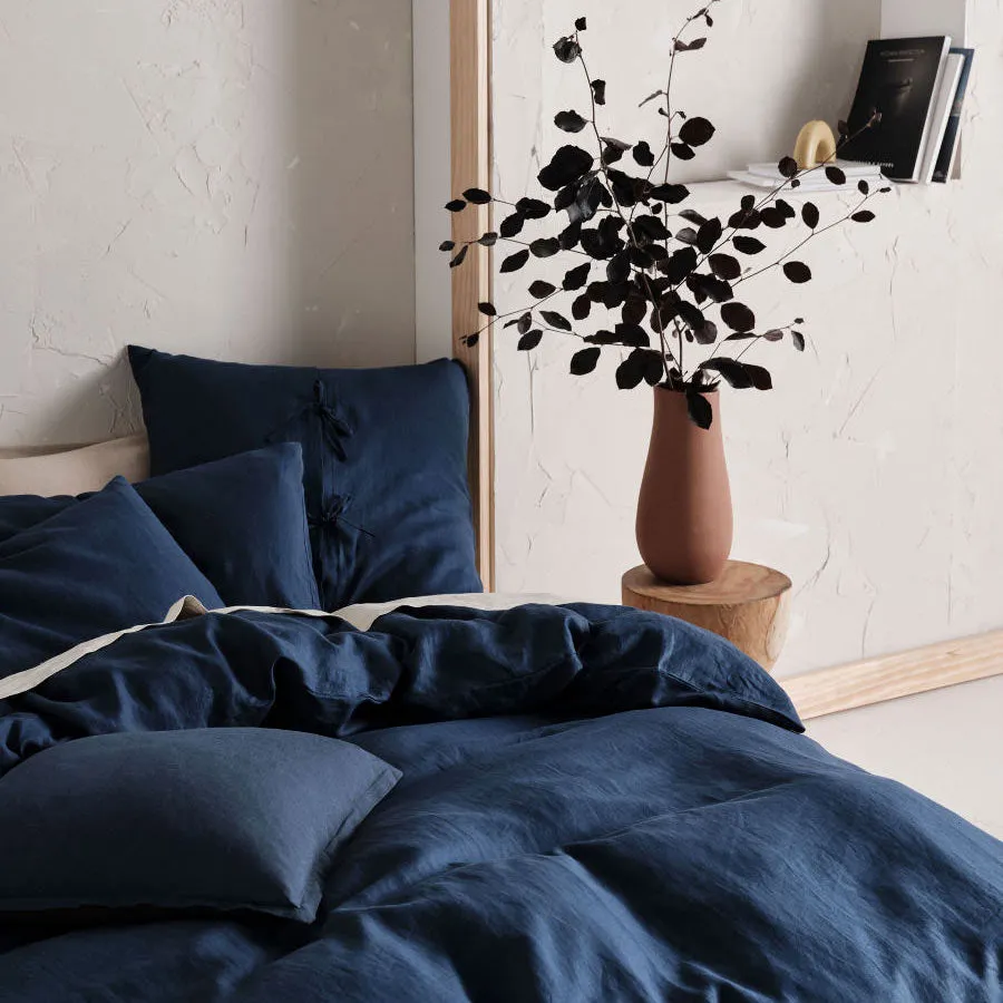 Nimes Linen QUILT COVER SET NAVY by Linen House