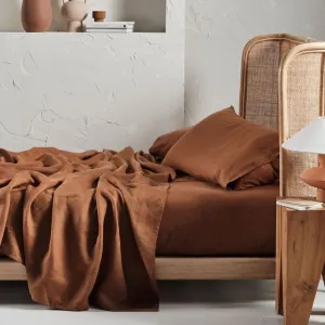 Nimes Pure Linen Cinnamon SHEET SET by LINEN HOUSE