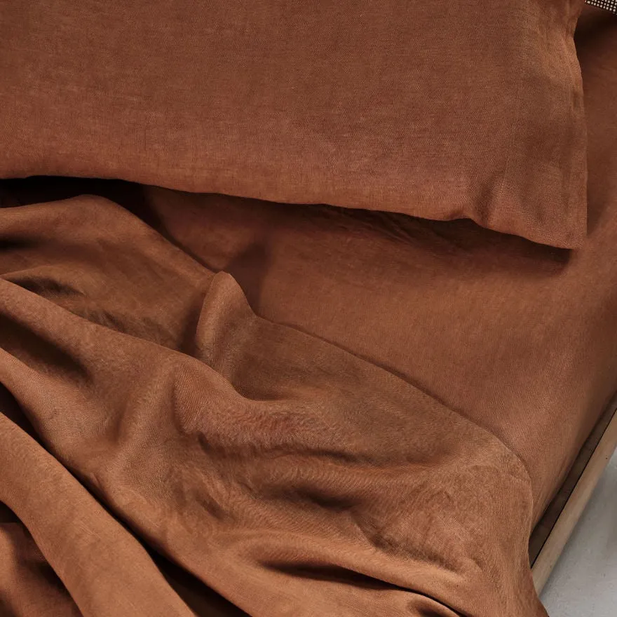 Nimes Pure Linen Cinnamon SHEET SET by LINEN HOUSE