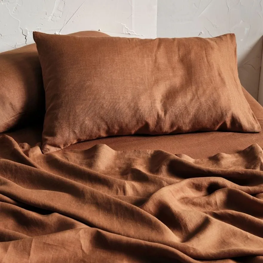 Nimes Pure Linen Cinnamon SHEET SET by LINEN HOUSE