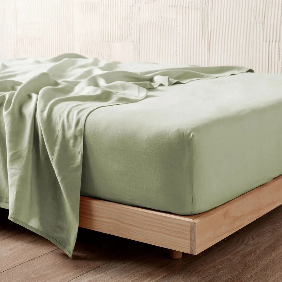 Nimes Pure Linen FITTED SHEET Wasabi by Linen House