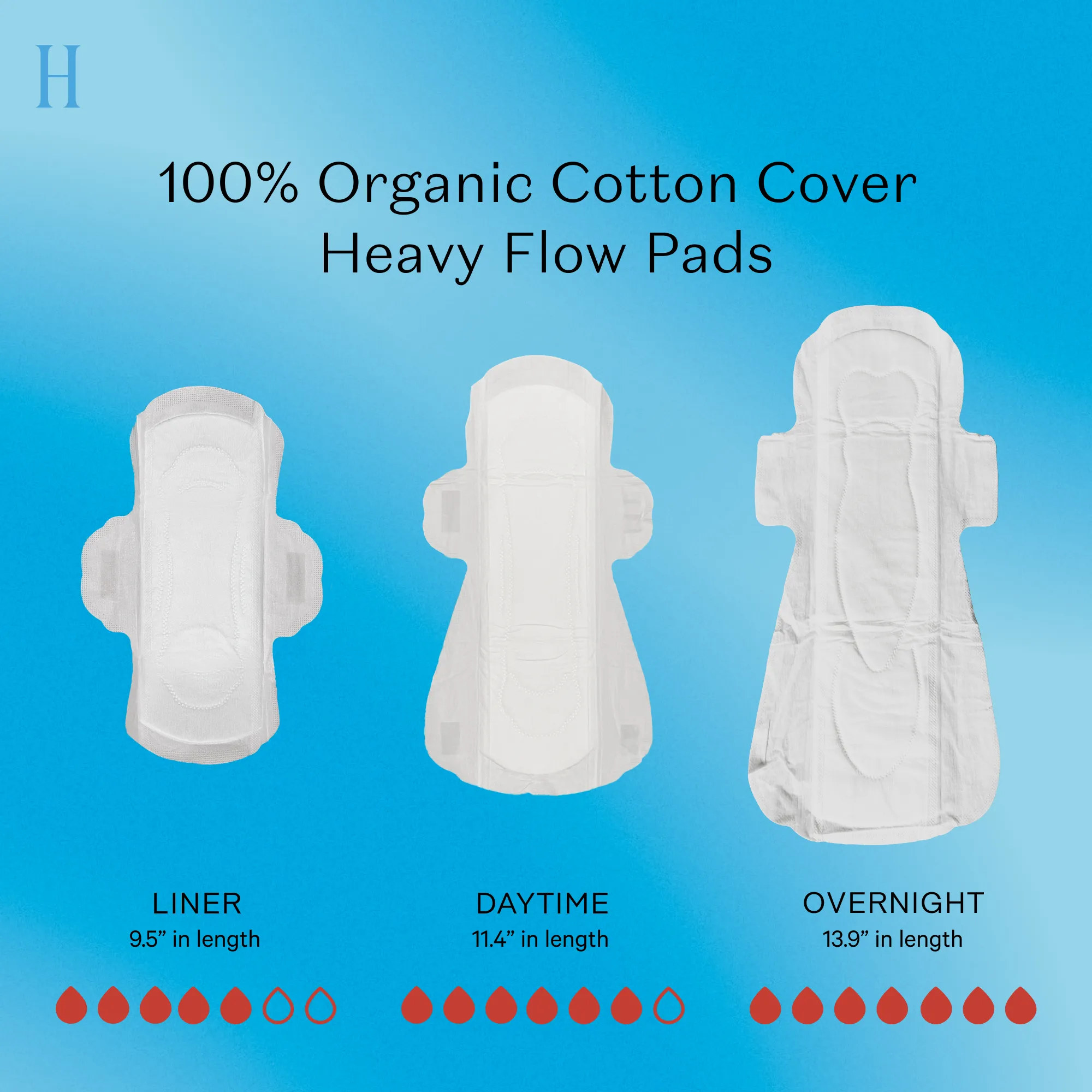 Organic Cotton Cover Non-Herbal Heavy Flow Daytime Pads with Wings