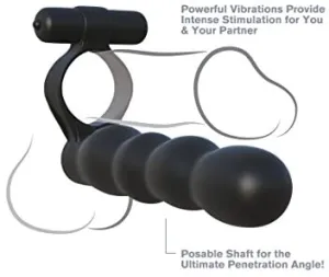 Pipedream Fantasy C-Ringz Posable Partner Double Penetrator Black Vibrating Double Penetrator Cock Ring