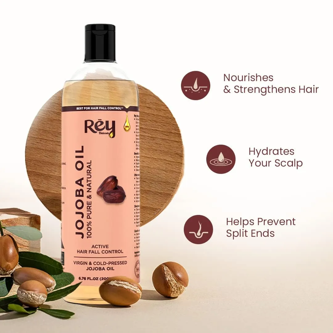 Rey Naturals Castor Oil for Skin Care, Hair Growth (Arandi Oil) | Premium Cold Pressed | Pure & Virgin Grade - 200 ML (Castor Jojoba Tea Tree Combo)