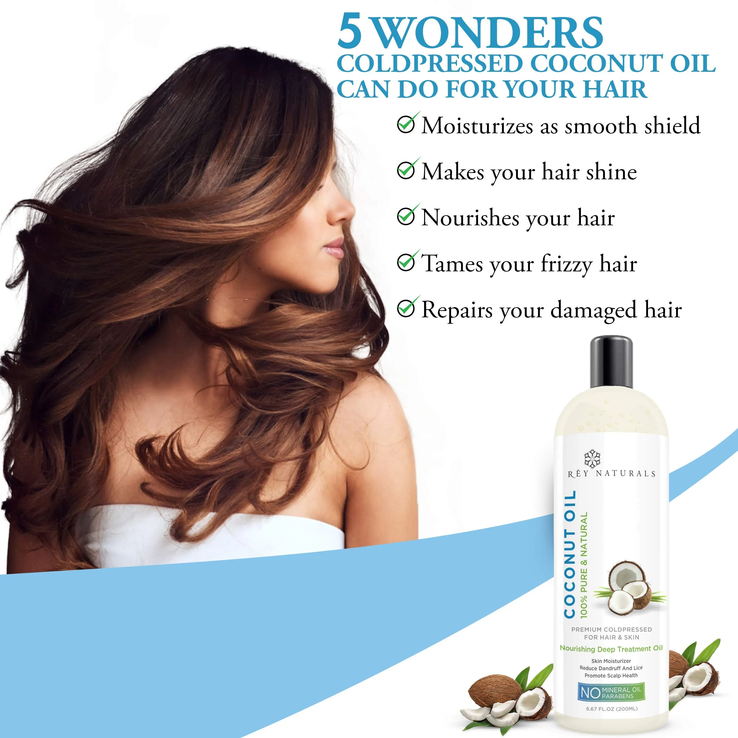 Rey Naturals Cold Pressed Coconut Oil & Sweet Almond Oil - for hair & skin - 200ml   200ml