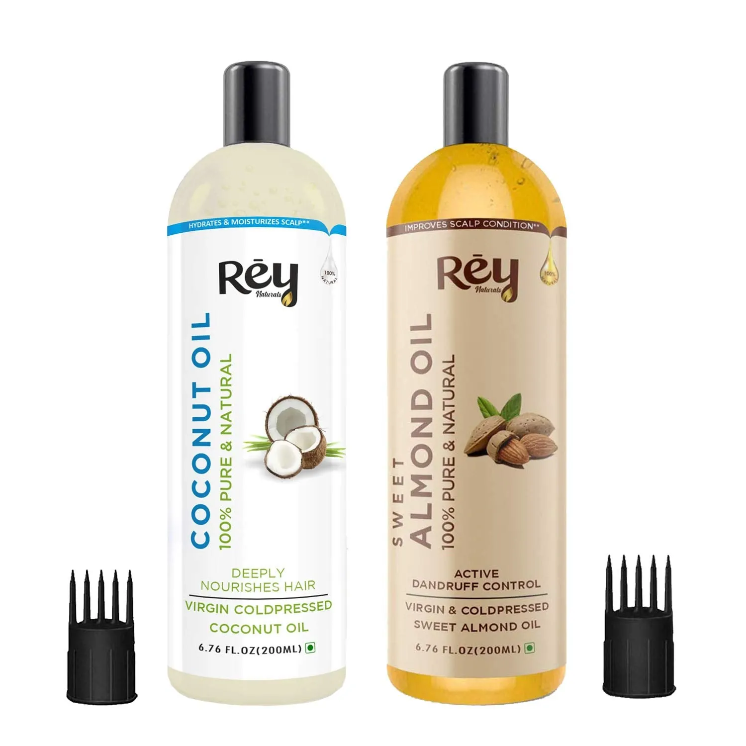 Rey Naturals Cold Pressed Coconut Oil & Sweet Almond Oil - for hair & skin - 200ml   200ml