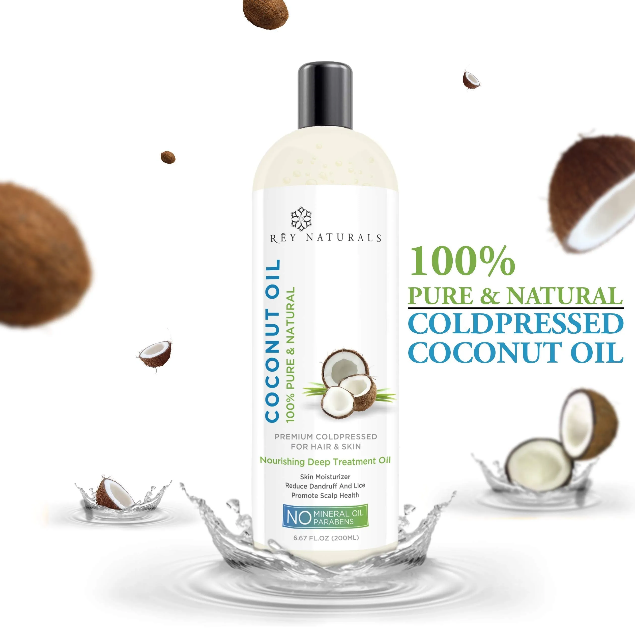 Rey Naturals Cold Pressed Coconut Oil & Sweet Almond Oil - for hair & skin - 200ml   200ml