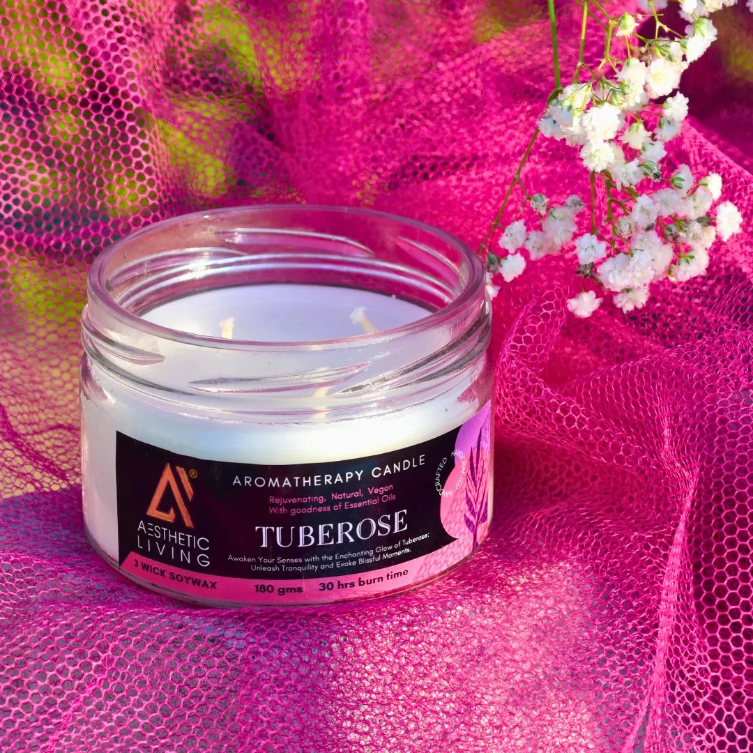 Tuberose 3 wick Soywax Candle I 30 hr burn, 180 gms